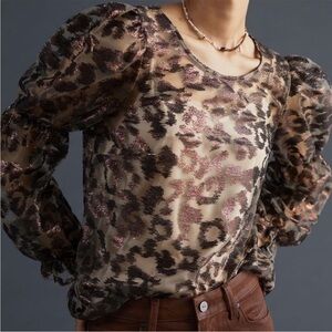 Eva Franco Metallica Bronze Sheer Layered Blouse Size XXSP